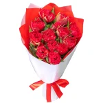 Букет из 15 пионовидных красных тюльпанов